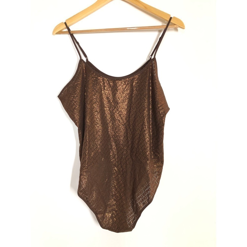 SKIMS Logo Mesh Foil Cami Bodysuit Cocoa Brown NWT Size 4X